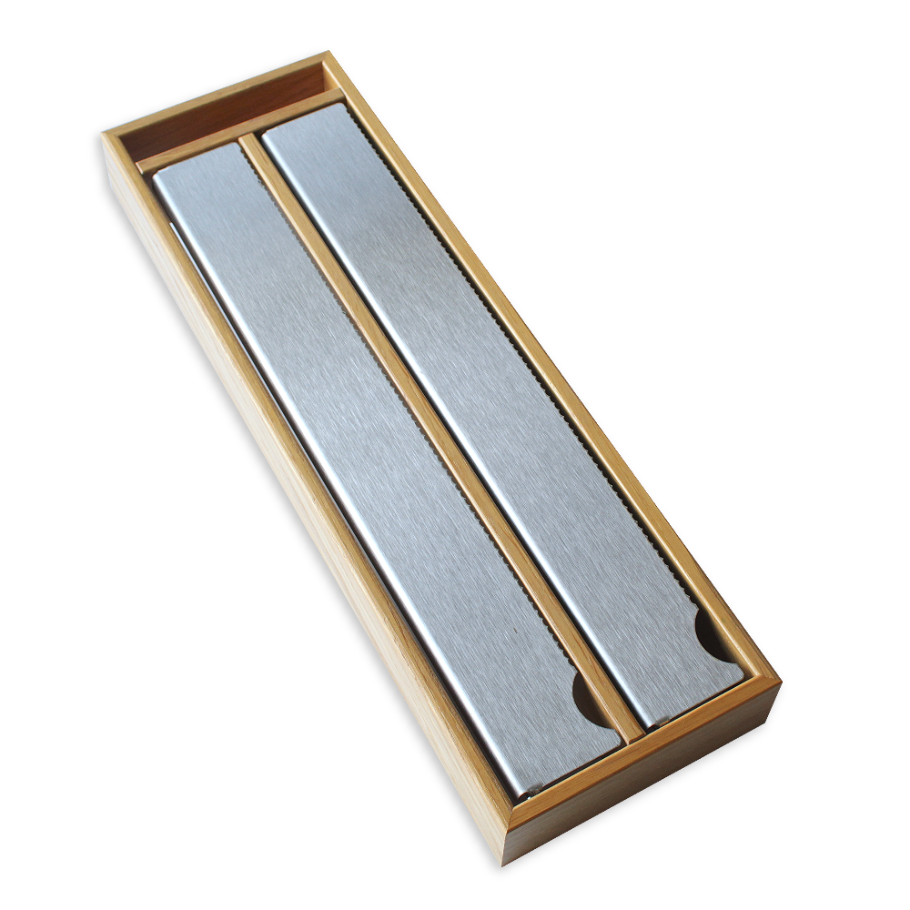 Folienhalter mit Boden. Für 2 Folien inkl. Abreißkante aus Edelstahl.