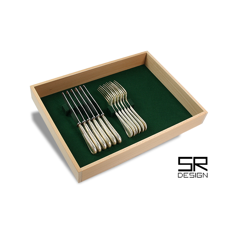 Besteckkasten aus Holz mit Filzboden für Silberbesteck. Für alle Schubladen.