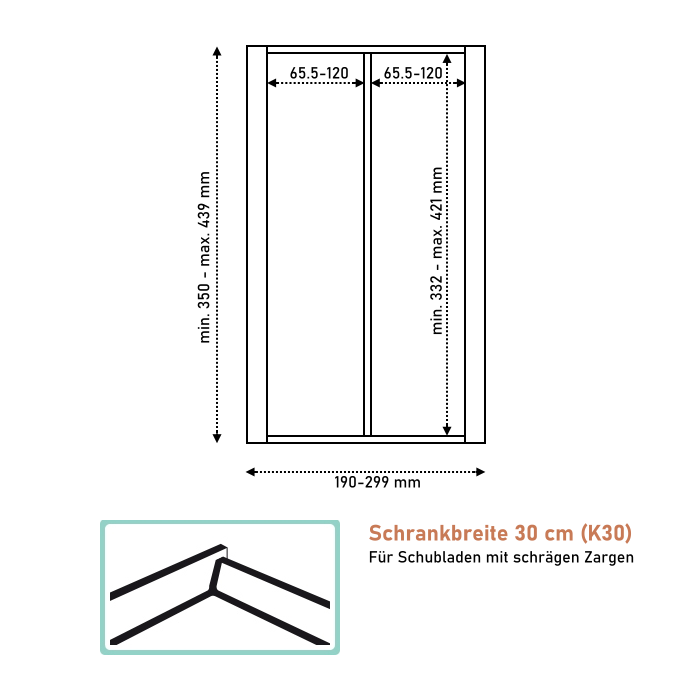 Passgenauer Besteckeinsatz aus Holz für Schrankbreite 30 cm (K30)