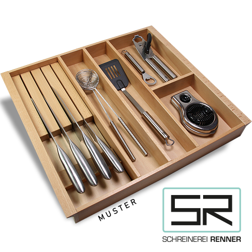 Einbau-Messerblock für Besteck- und Mehrzweckeinsätze.