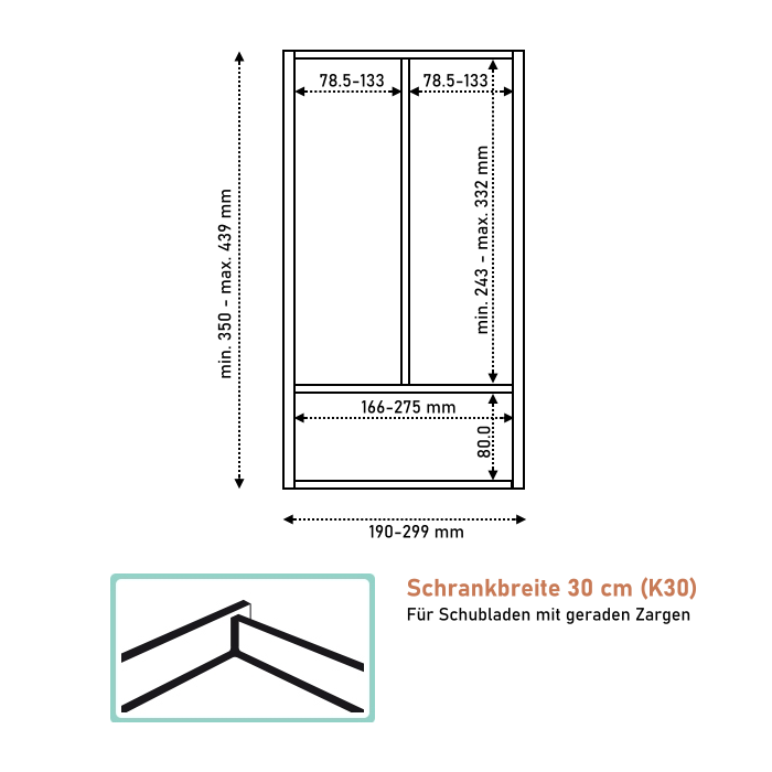 Passgenauer Besteckeinsatz aus Holz für Schrankbreite 30 cm (K30)