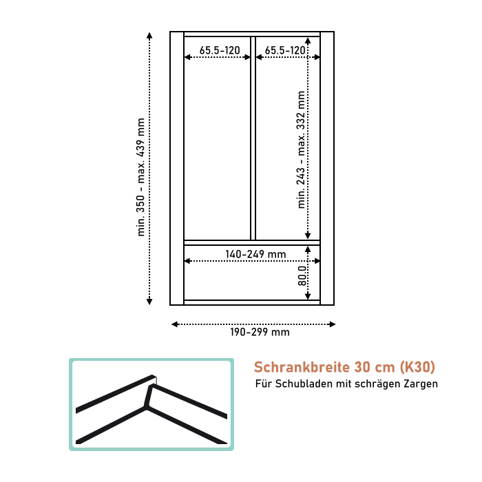 Passgenauer Besteckeinsatz aus Holz für Schrankbreite 30 cm (K30)