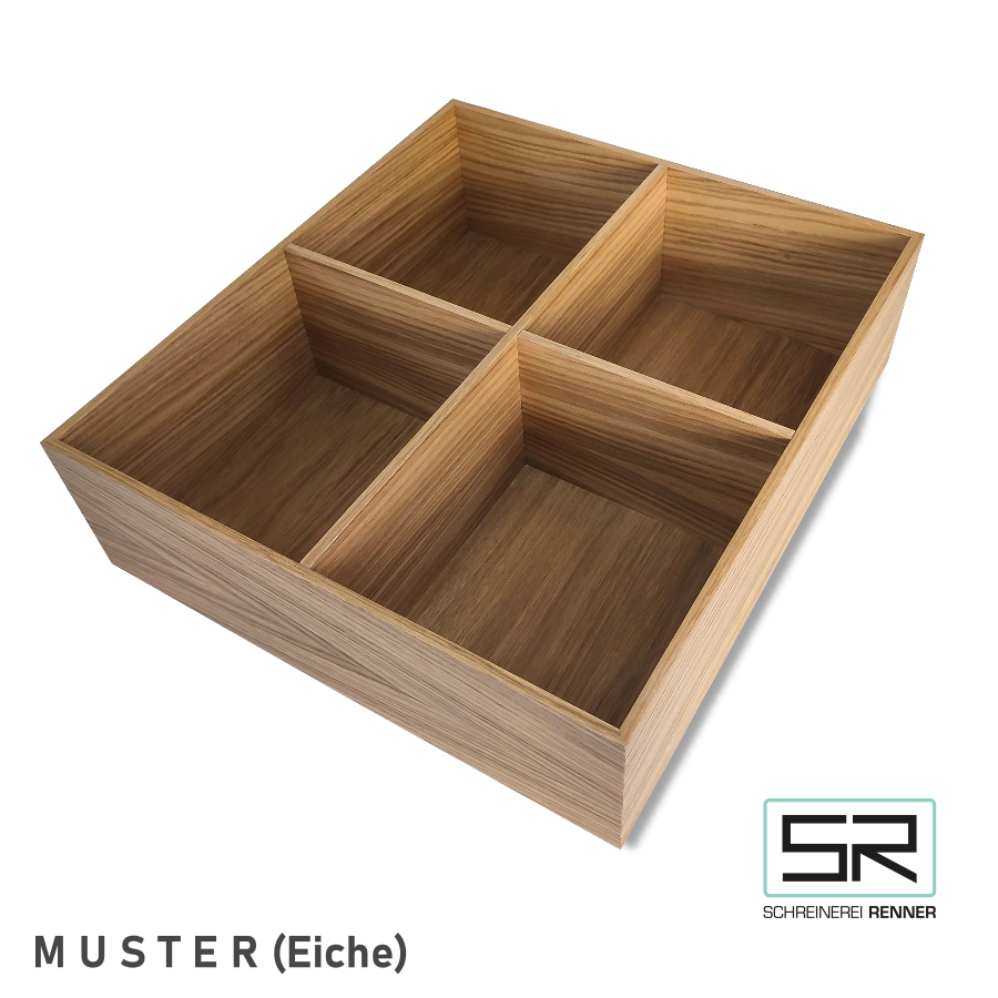 Utensilien-Box 50 cm für Schubladen und Auszüge ab Höhe 100 mm. Mit diversen Einteilungen erhältlich.